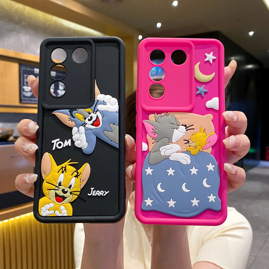 Vivo V27 5G Tom & Jerry Soft Silicone Cute 3D Cartoon Back Cover Case - Tom & Jerry