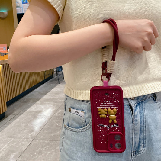 Vivo Y56 5G Teddy Bear Soft Silicone Lanyard Back Cover Case - Lanyard 3