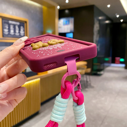 Oppo Reno 10/10 Pro 5G Coffee Soft Silicone Lanyard Back Cover Case - Lanyard 3