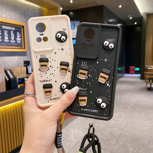 Oppo Reno 10/10 Pro 5G Coffee Soft Silicone Lanyard Back Cover Case - Lanyard 2