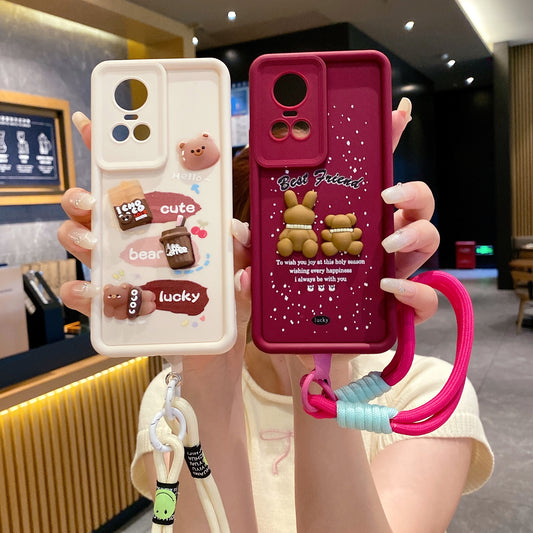 Oppo Reno 10/10 Pro 5G Coffee Soft Silicone Lanyard Back Cover Case - Lanyard 4