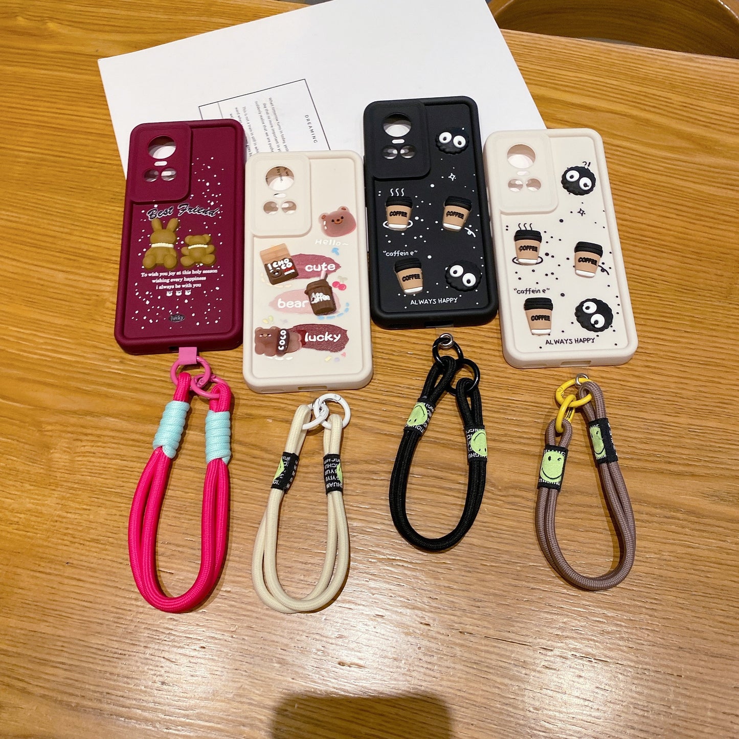 Oppo Reno 10/10 Pro 5G Coffee Soft Silicone Lanyard Back Cover Case - Lanyard 2