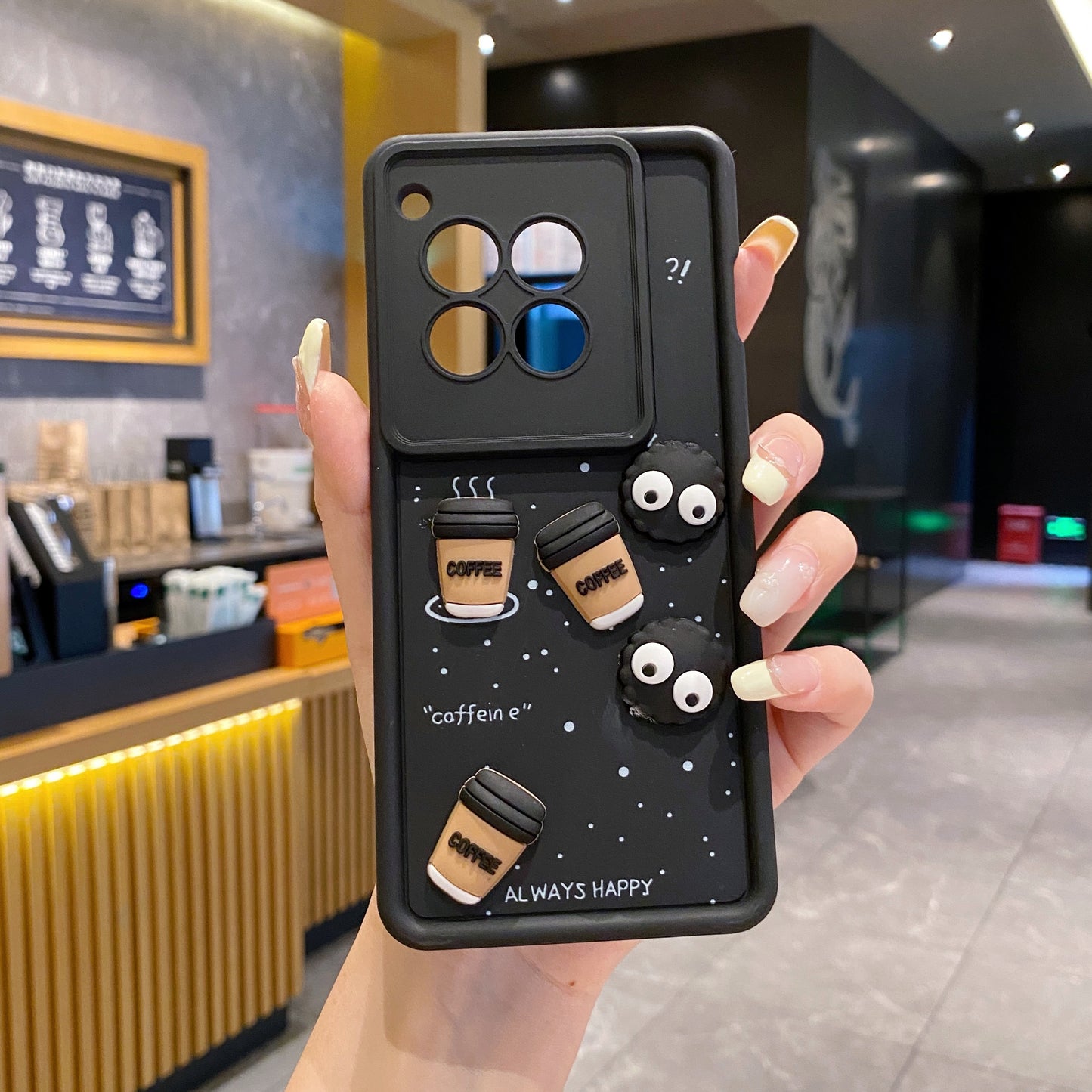 OnePlus 12R 5G Coffee Soft Silicone Cute 3D Cartoon Back Cover Case - Black