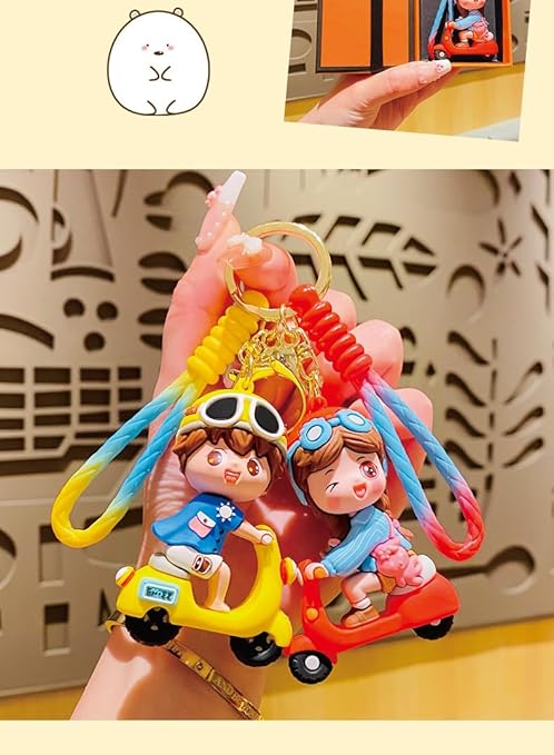 Combo (Pack Of 2) Cute Cartoon 3D Silicon PVC KeyRings - Scotter Boy 2