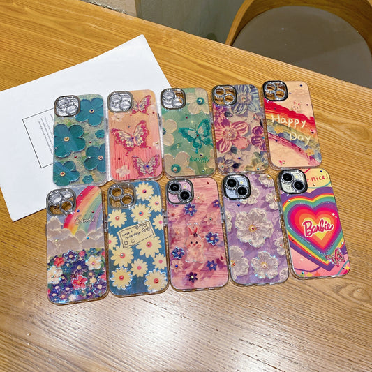 Apple iPhone Pro Series 3D Hot Trending Rhinestone Flowers case - Pattern 10