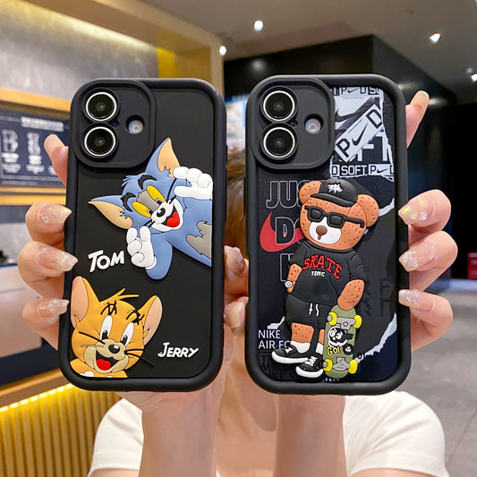 Apple iPhone 16 Series Bear Soft Silicone Cute 3D Cartoon Back Cover Case - Bear 1