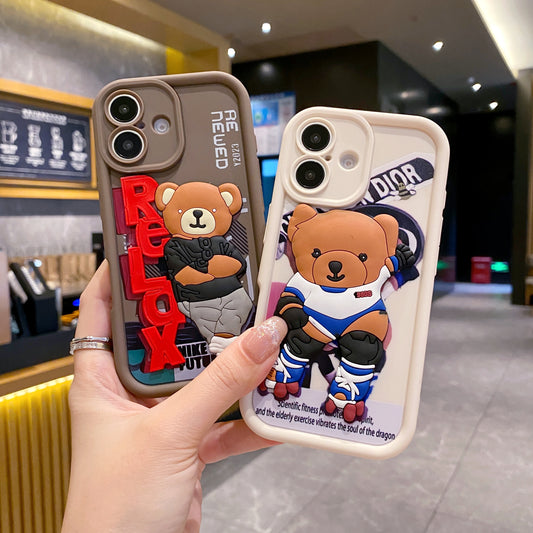 Apple iPhone 16 Series Bear Soft Silicone Cute 3D Cartoon Back Cover Case - Bear 2