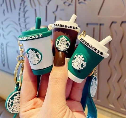 Combo (Pack Of 2) Cute Cartoon 3D Silicon PVC KeyRings - Starbucks