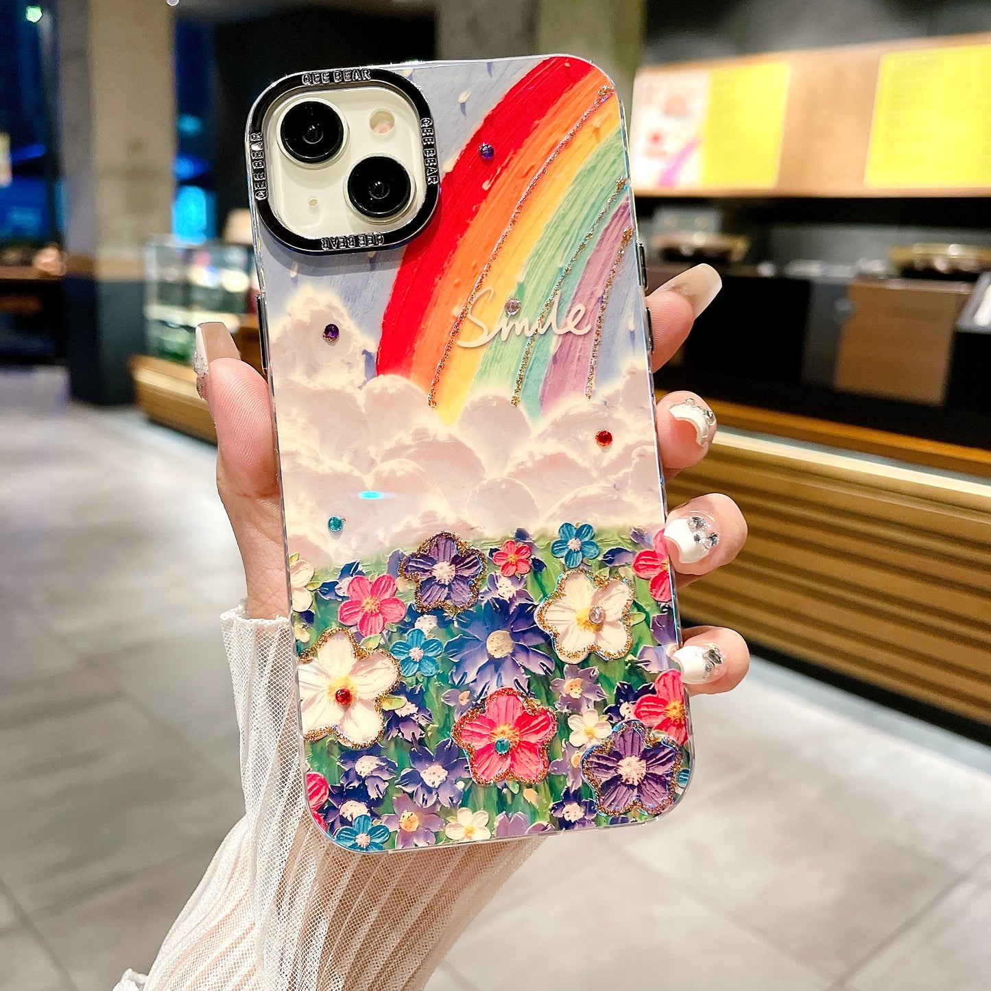 Apple iPhone Pro Series 3D Hot Trending Rhinestone Flowers case - Pattern 9