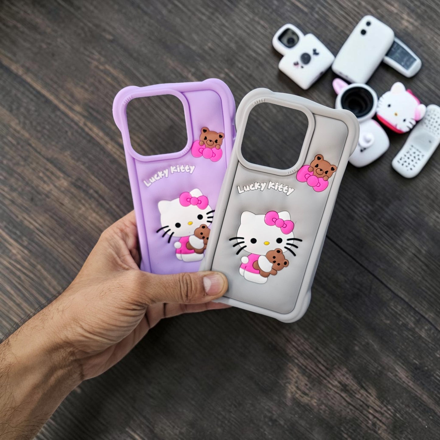(Pack Of 2)Apple iPhone 15 Pro Max Premium Hello Kitty Soft Silicone Girlish Back Cover - Combo 2
