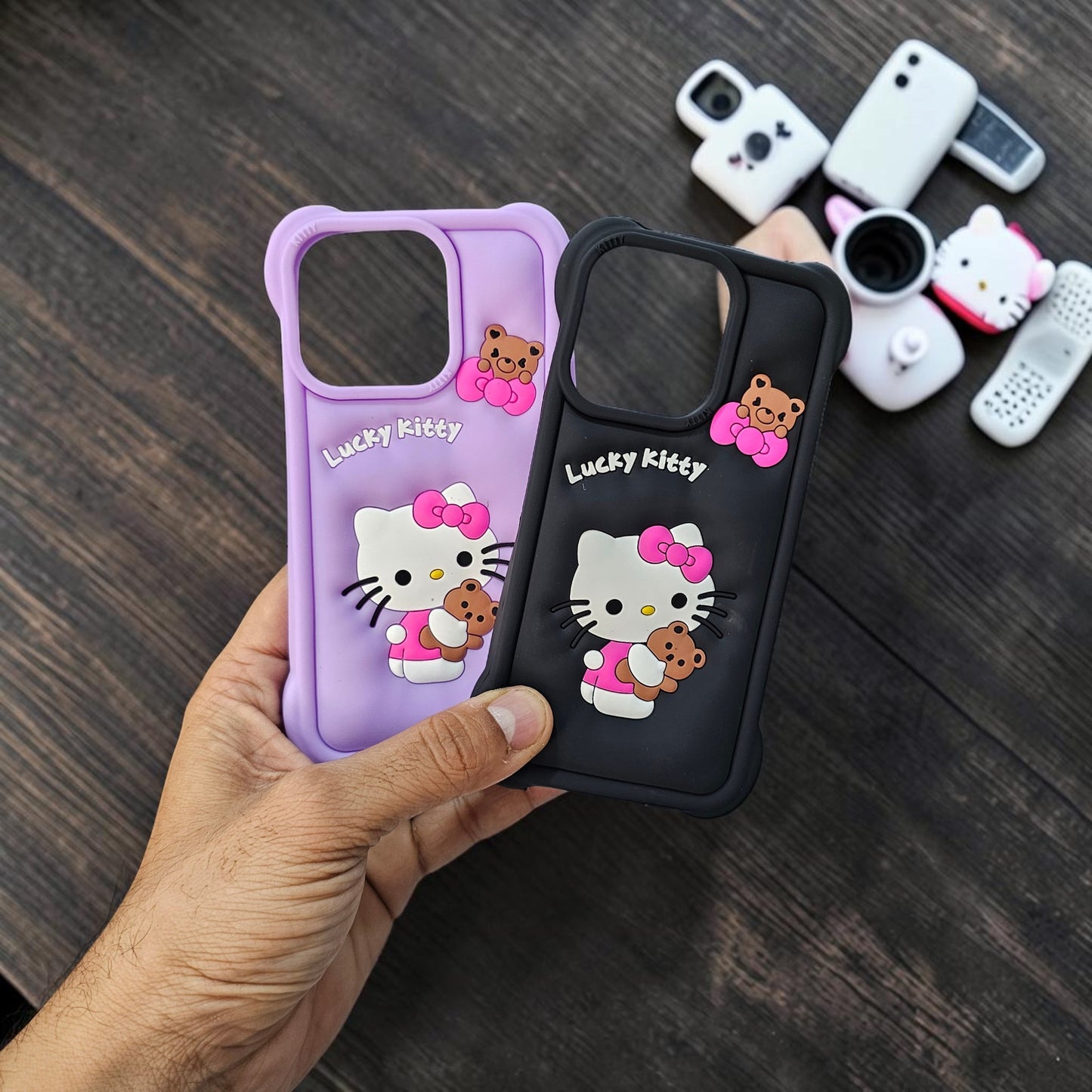 (Pack Of 2)Apple iPhone 15 Pro Max Premium Hello Kitty Soft Silicone Girlish Back Cover - Combo 1
