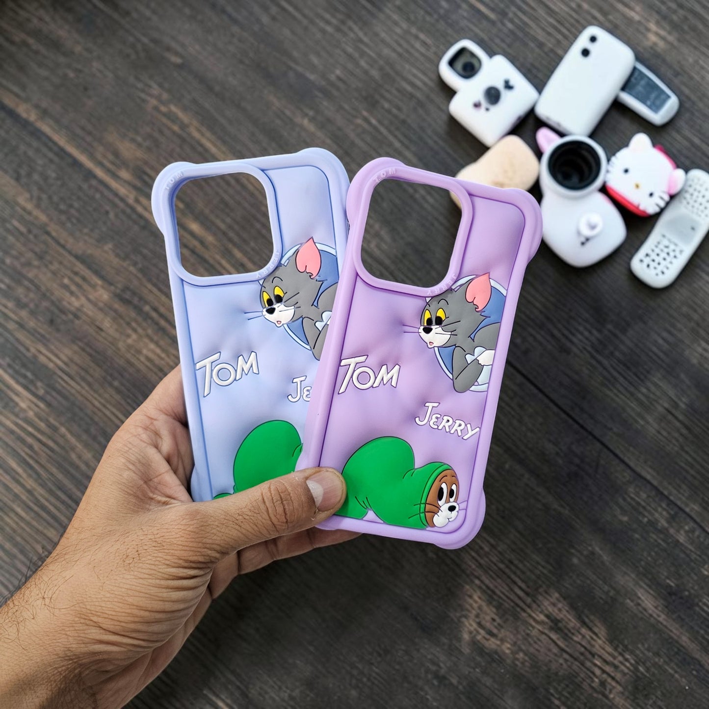 (Pack Of 2)Apple iPhone 15 Pro Max Premium Tom & Jerry Soft Silicone Girlish Back Cover - Combo 1