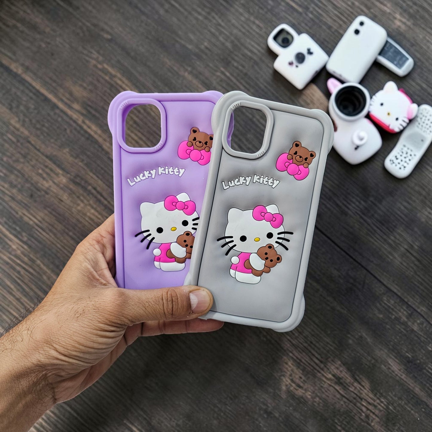 (Pack Of 2)Apple iPhone 13 Premium Hello Kitty Soft Silicone Girlish Back Cover - Combo 2