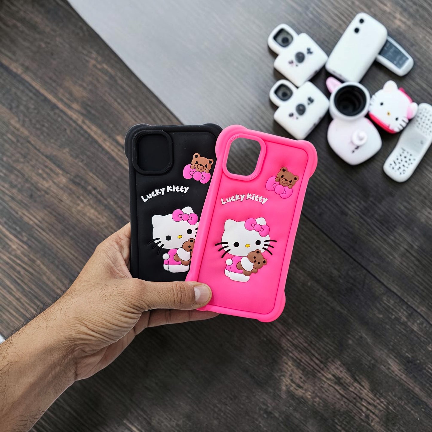 (Pack Of 2)Apple iPhone 13 Premium Hello Kitty Soft Silicone Girlish Back Cover - Combo 3