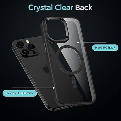 Apple iPhone 15 Pro Max Anti Yellow Clear Magsafe Back Case Cover - Black