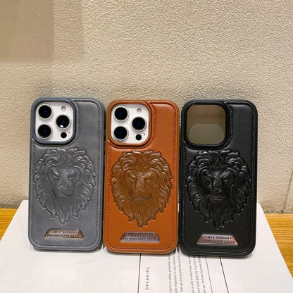 Apple iPhone Pro series Branded Premium Lion Face Leather Back Case - Brown