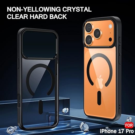 Apple iPhone 17 Pro Anti Yellow Clear Magsafe Back Case Cover - Black