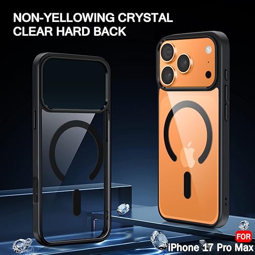 Apple iPhone 17 Pro Max Anti Yellow Clear Magsafe Back Case Cover - Black