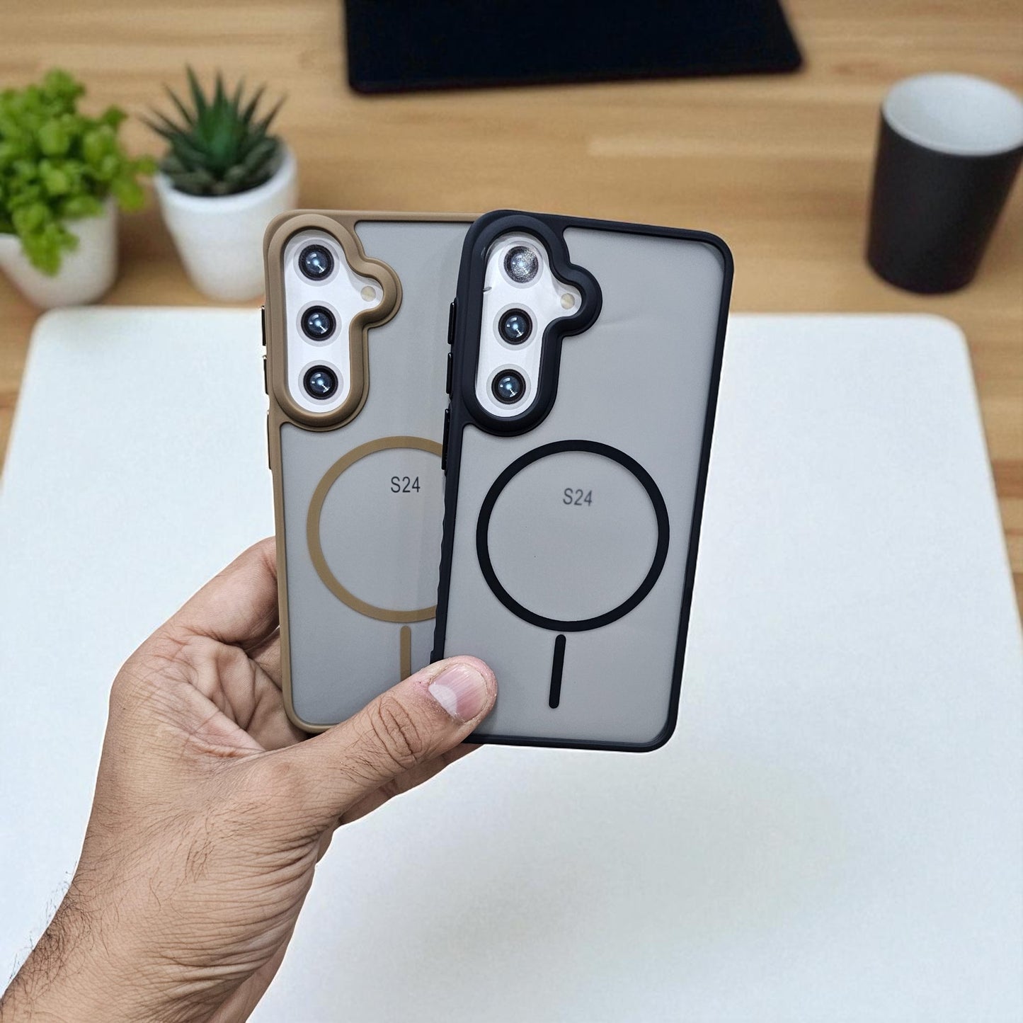 (Pack of 2) Samsung S24 5g Magsafe Printed Metal Buttons Back Case Cover - Combo 2