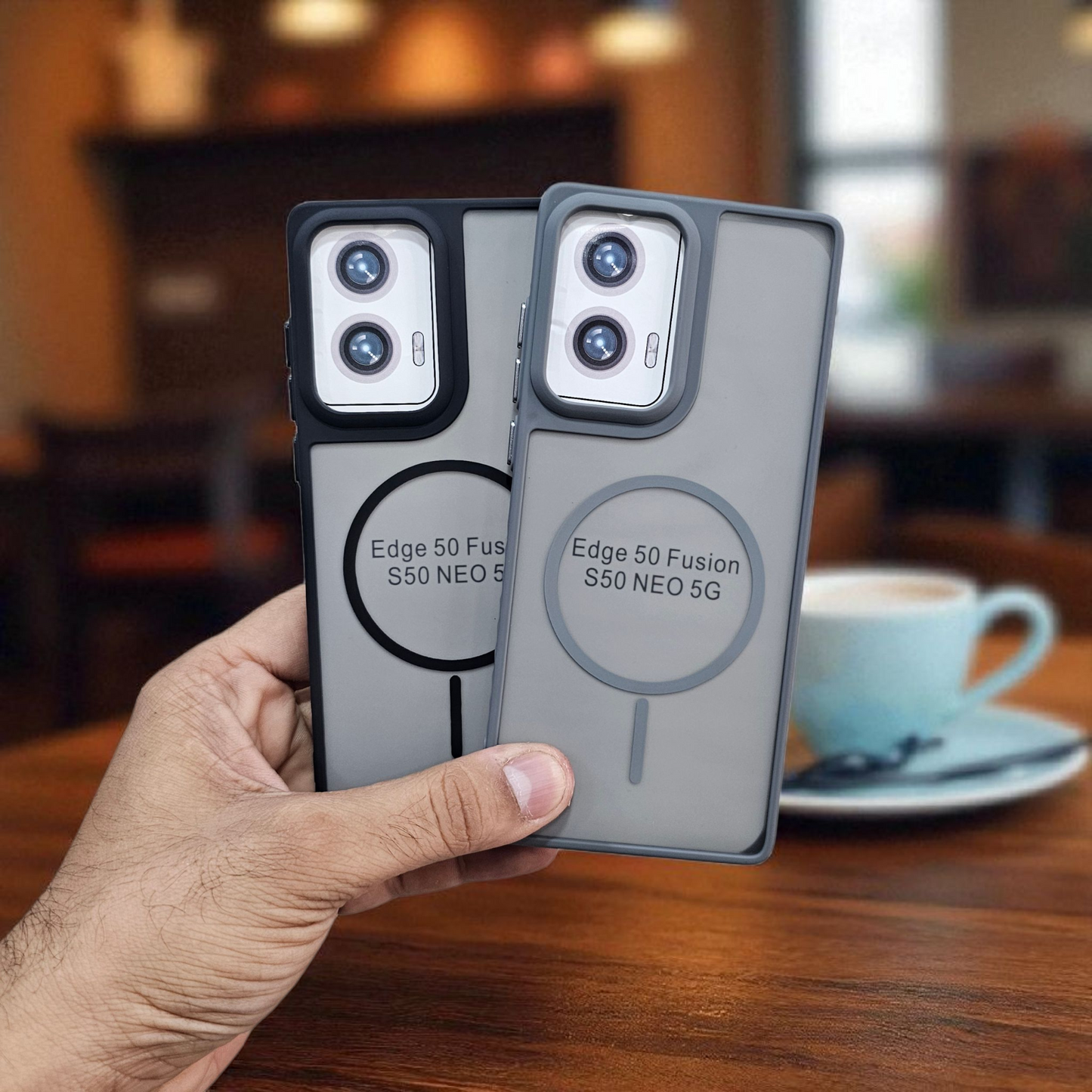 (Pack of 2)Motorola Edge 50 Fusion/Moto G96 5g Magsafe Printed Metal Buttons Back Case Cover - Combo 1