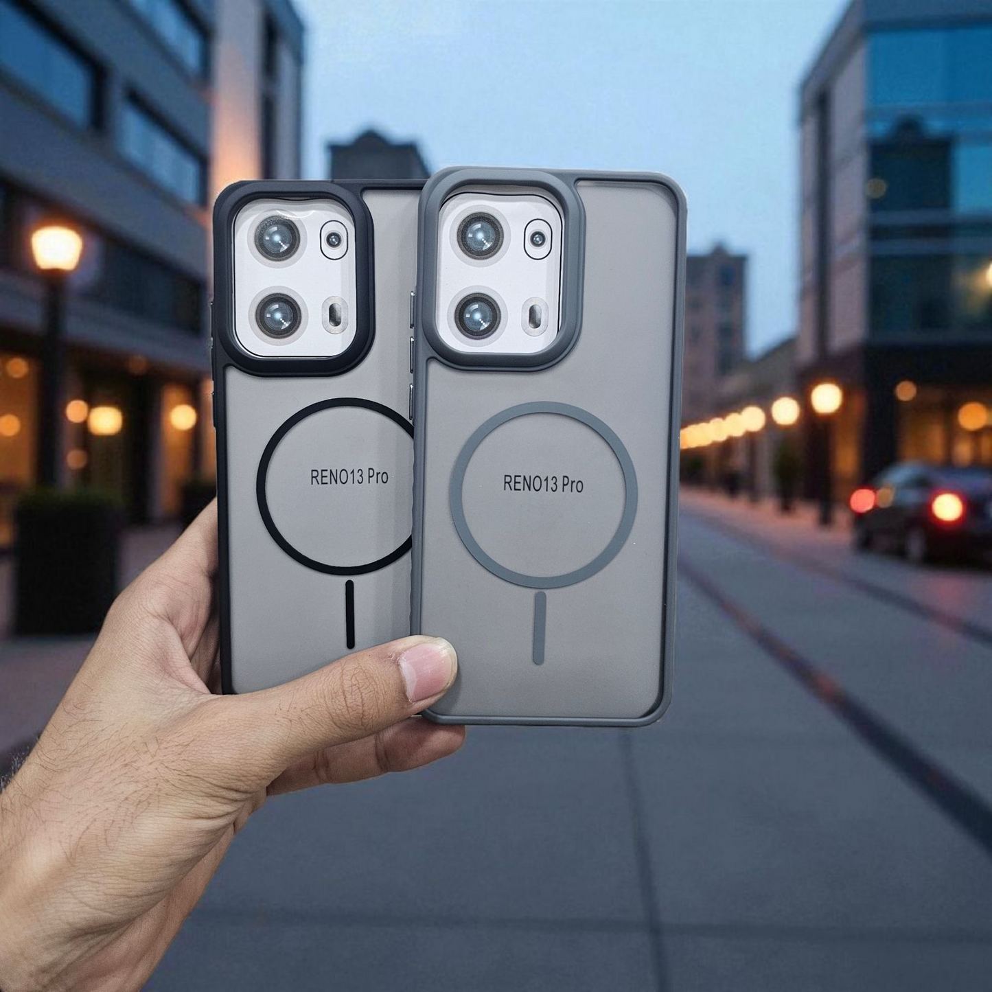 (Pack of 2) Oppo Reno 13 pro Magsafe Printed Metal Buttons Back Case Cover - Combo 1