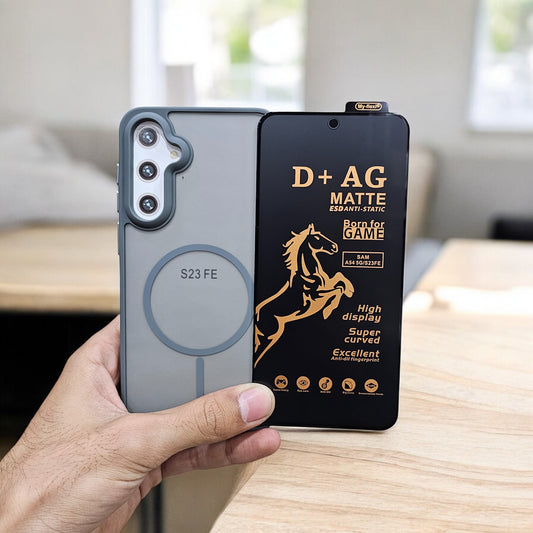 (combo pack)Samsung S23 Fe Magsafe Printed Case + Gaming Matte Tempered Glass - Grey