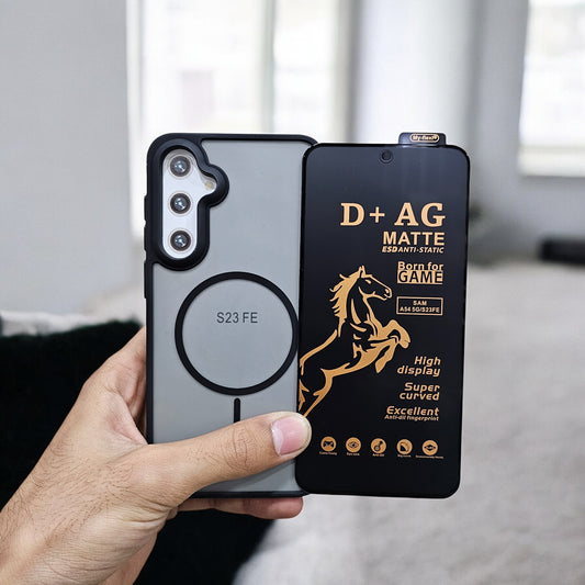 (combo pack)Samsung S23 Fe Magsafe Printed Case + Gaming Matte Tempered Glass - Black