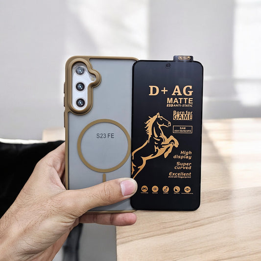 (combo pack)Samsung S23 Fe Magsafe Printed Case + Gaming Matte Tempered Glass - Brown