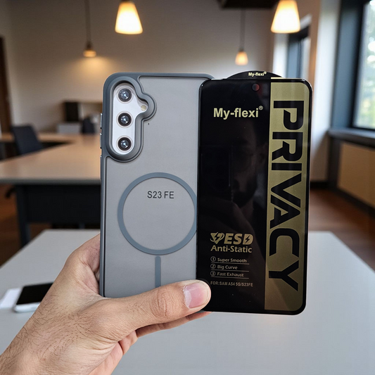 (combo pack)Samsung S23 Fe Magsafe Printed Case + Privacy Tempered Glass - Grey