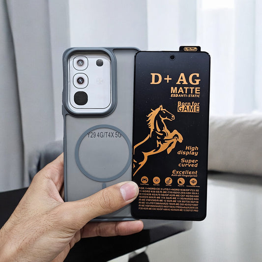 (combo pack)Vivo T4x/iQoo Z10x Magsafe Printed Case + Matt Tempered Glass - Grey