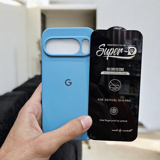 (combo pack)Google Pixel 10 Pro Soft Silicone Case + Fingerprint Tempered Glass - Blue1