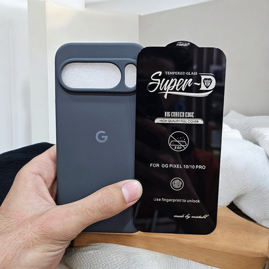 (combo pack)Google Pixel 10 Pro Soft Silicone Case + Fingerprint Tempered Glass - Dark Green