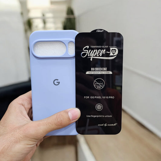 (combo pack)Google Pixel 10 Pro Soft Silicone Case + Fingerprint Tempered Glass - Blue3