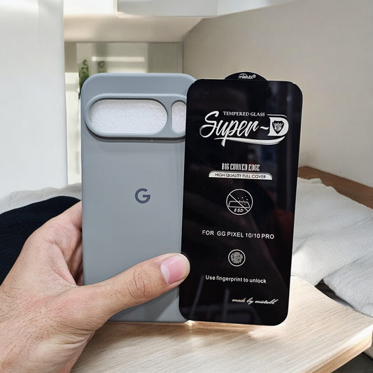 (combo pack)Google Pixel 10 Pro Soft Silicone Case + Fingerprint Tempered Glass - Grey