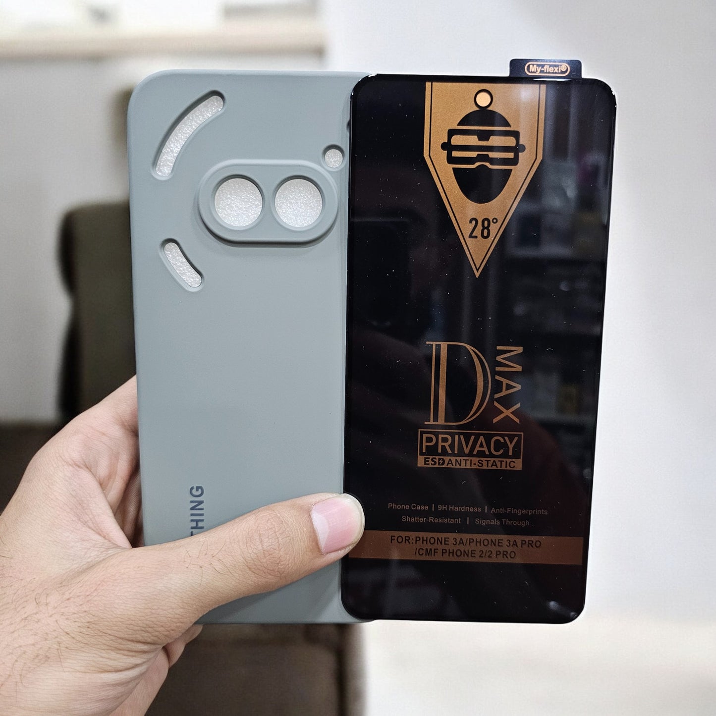 (combo pack)Nothing Phone 2A Soft Silicone Case + Privacy Tempered Glass - Grey