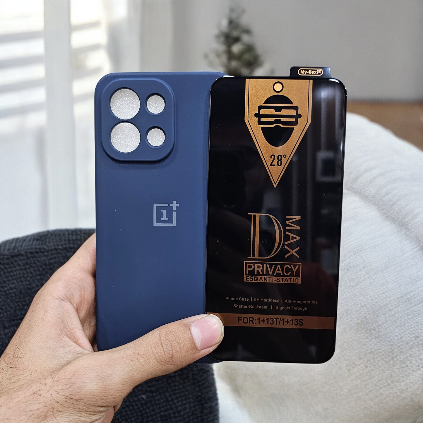 (combo pack)OnePlus 13S Soft Silicone Case + Privacy Tempered Glass - Blue