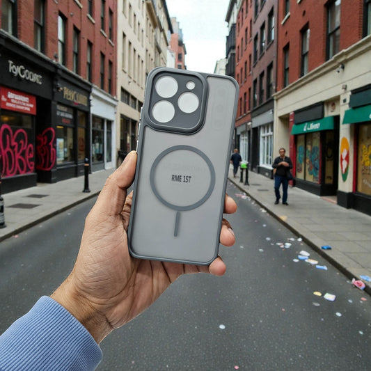 Realme 15T 5G Magsafe Printed Metal Buttons Back Case Cover - Grey