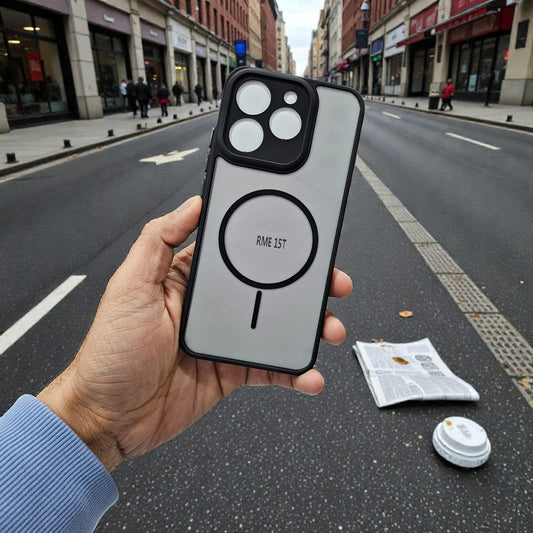 Realme 15T 5G Magsafe Printed Metal Buttons Back Case Cover - Black