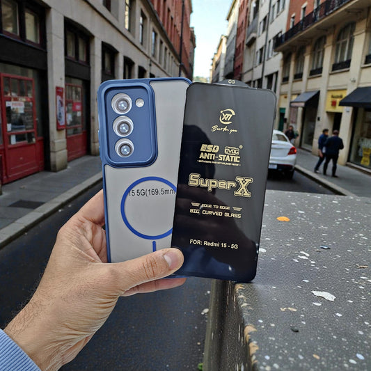 (Combo Pack)Redmi 15 5G Magsafe Printed Case + Tempered Glass - Blue