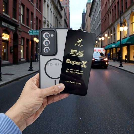 (Combo Pack)Redmi 15 5G Magsafe Printed Case + Tempered Glass - Black