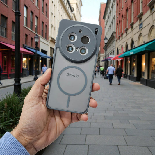 Vivo X200 Pro 5G Magsafe Printed Metal Buttons Back Case Cover - Grey