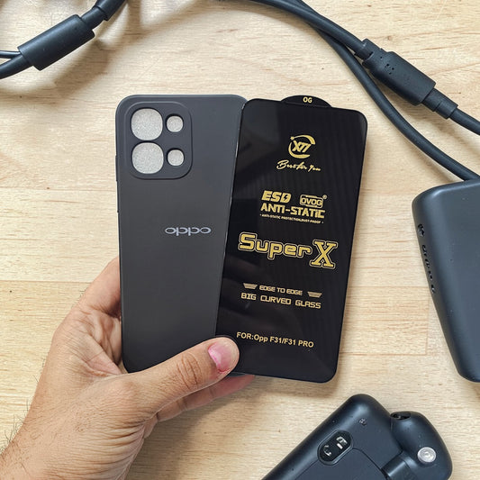 (combo pack)Oppo F31 Soft Silicone Case + Edge to Edge Tempered Glass - Black