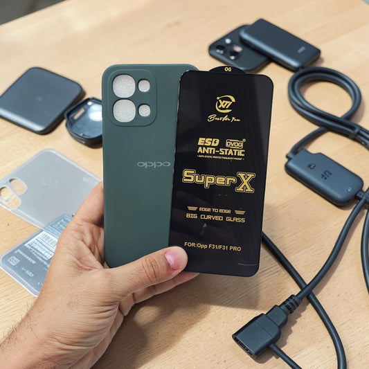(combo pack)Oppo F31 Soft Silicone Case + Edge to Edge Tempered Glass - Dark Green