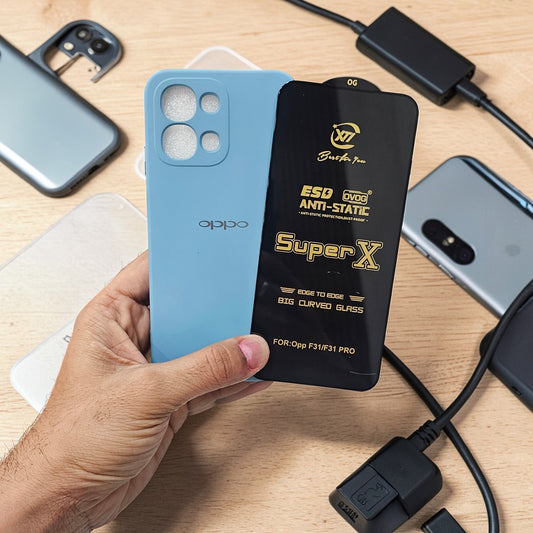 (combo pack)Oppo F31 Soft Silicone Case + Edge to Edge Tempered Glass - Sky Blue
