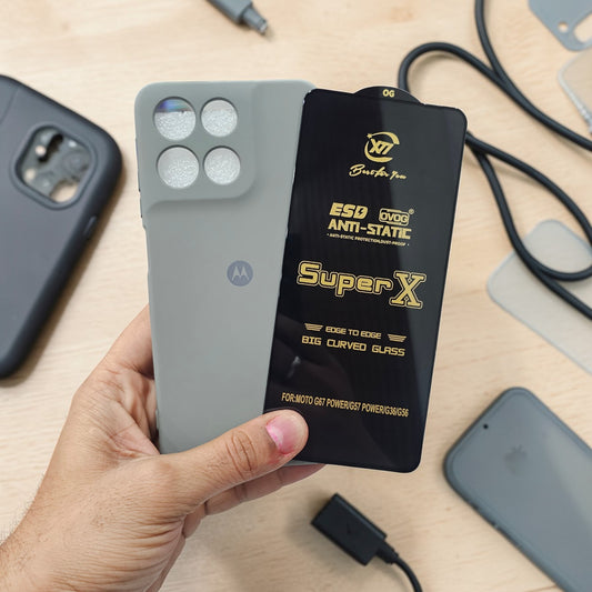 (combo pack)Motorola Moto G57 Power/G67 Power Soft Silicone Case Edge to Edge Tempered Glass - Grey
