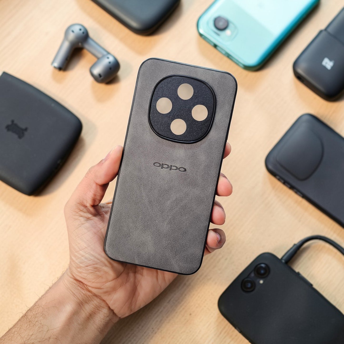 Oppo F31 Pro 5g Premium Leather Back Case Cover - Grey