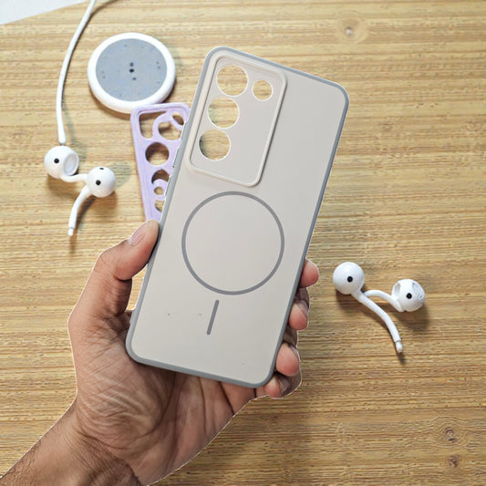 Vivo T3/Y200E 5g Premium Magsafe Printed Candy Color Back Case - Cream White