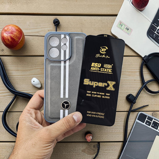 (Free Tempered)Vivo V70 5g Premium Car Logo Leather Back Case Pouch - pattern 2