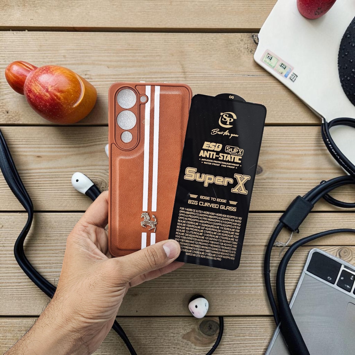 (Free Tempered)Vivo Y19e/Y29S 5g Premium Car Logo Leather Back Case Pouch - pattern 3