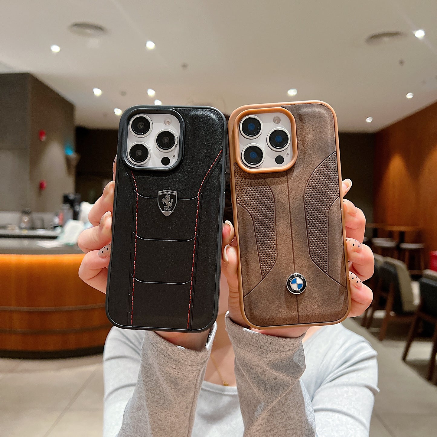 Apple iPhone 15 Pro Luxury Branded Car Logo Leather Designer Case- BMW 2